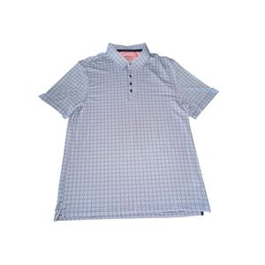 7 Diamonds Performance Polo Shirt Men Large Blue Pink Geometric Print Golf Polo